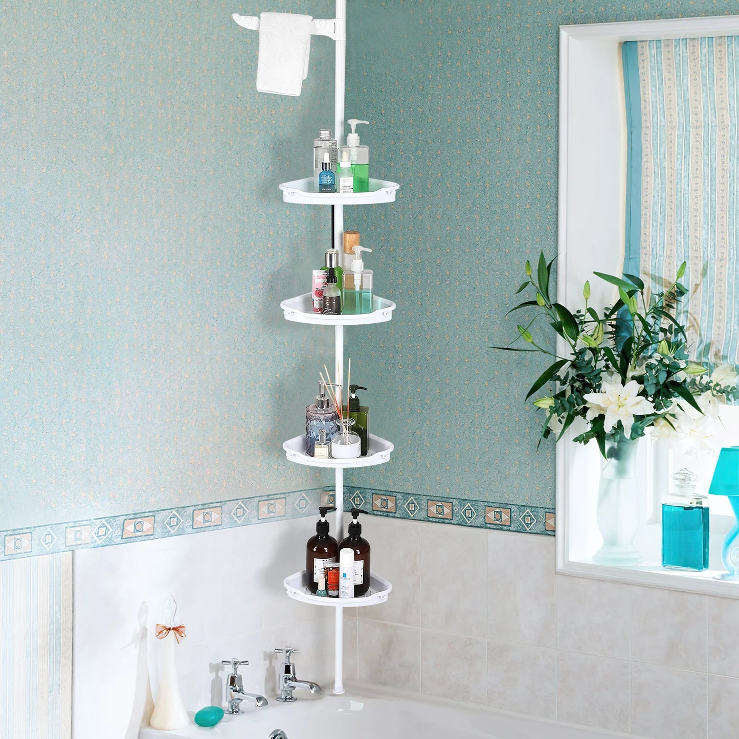 HiMISS 4 Tier Corner Shower Caddy Adjustable Tension Pole Organizer