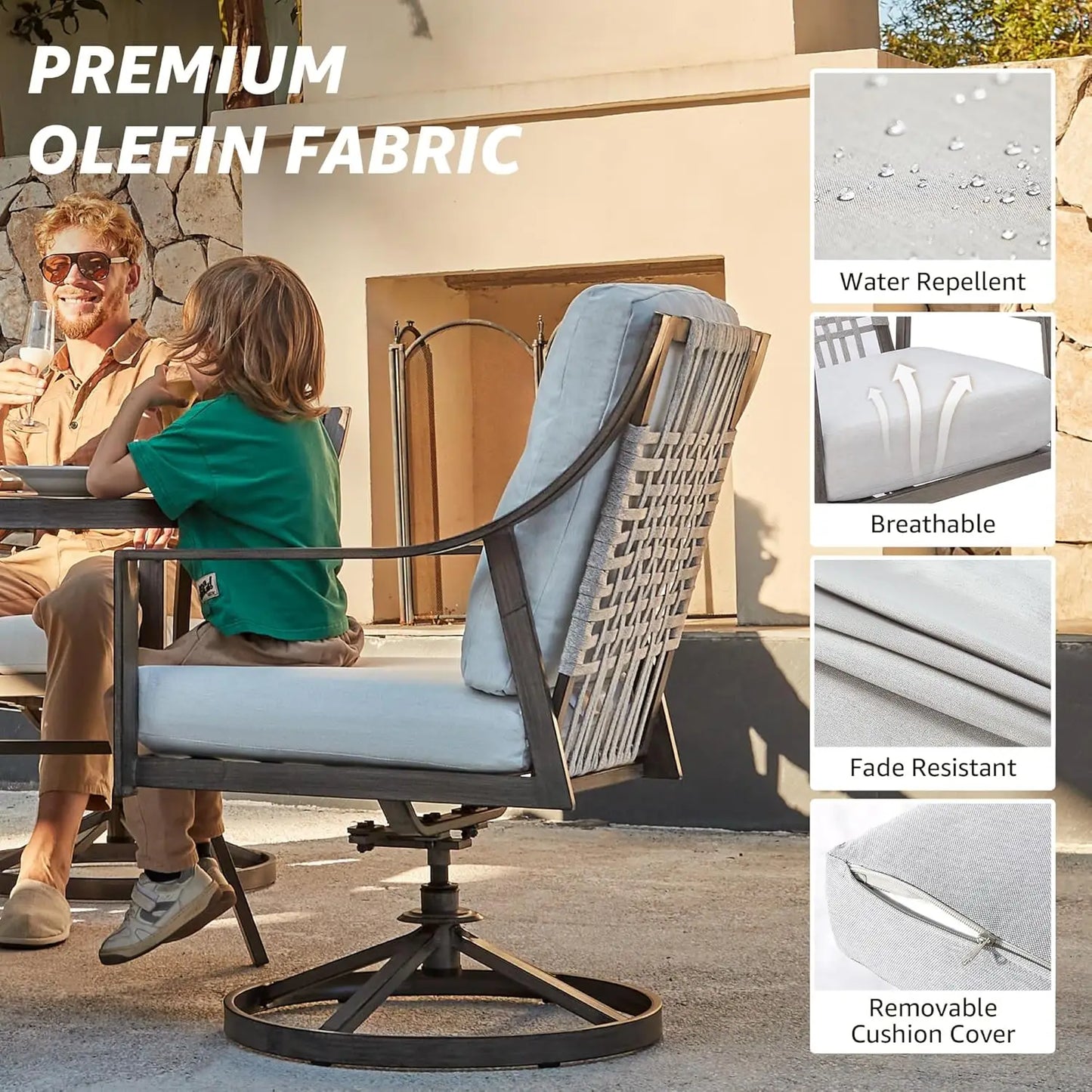 5-Piece Outdoor Patio Dining Set, 4pcs Patio Swivel Rocking Chairs and 38’’ Round Dining Table with 1.65’’ Umbrella, Customized