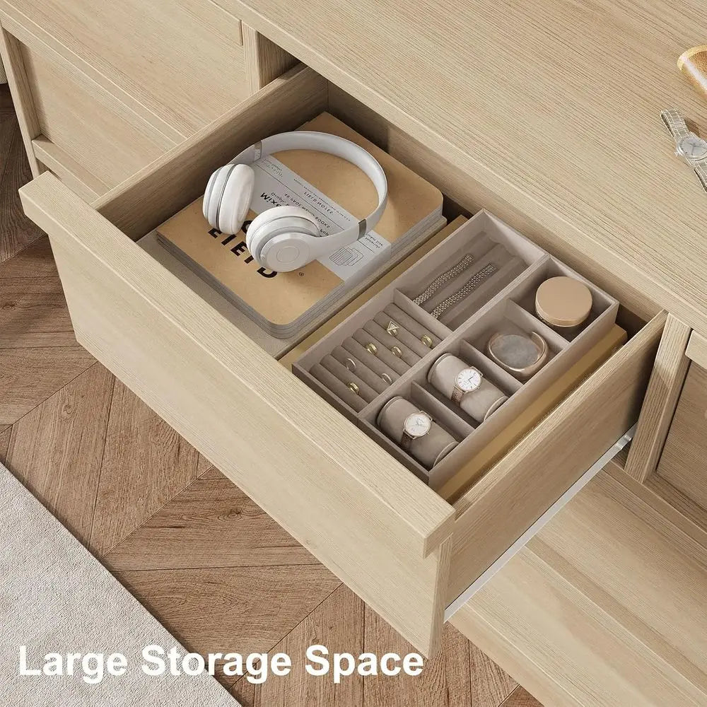 7 Drawer Dresser for Bedroom, 54in Wide Natural Oak 7 Chest of Drawers with Large Storage, Wooden Dresser Organizer for Living R