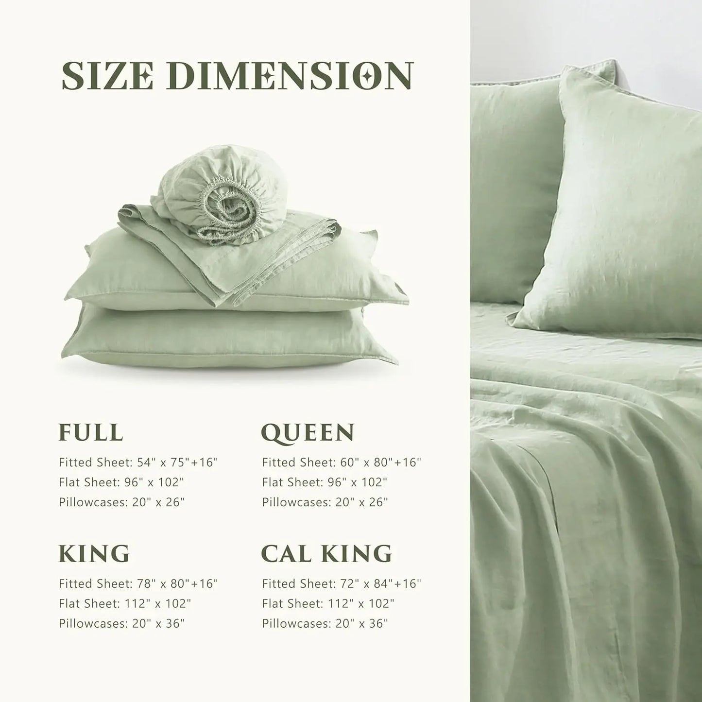100% French Linen Sheets Set King Size-4Pcs Natural Washed Flax Bed Sheets Soft Breathable and Durable- 1 Flat Sheet 1 Fitted Sh