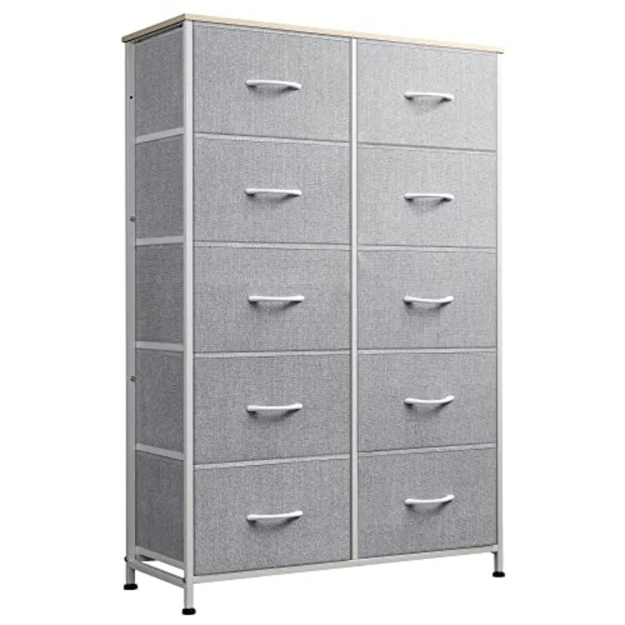 Tall Dresser for Bedroom with 10 Drawers, Fabric Dresser for Closet, Storage Tower with Cabinet, Metal Frame