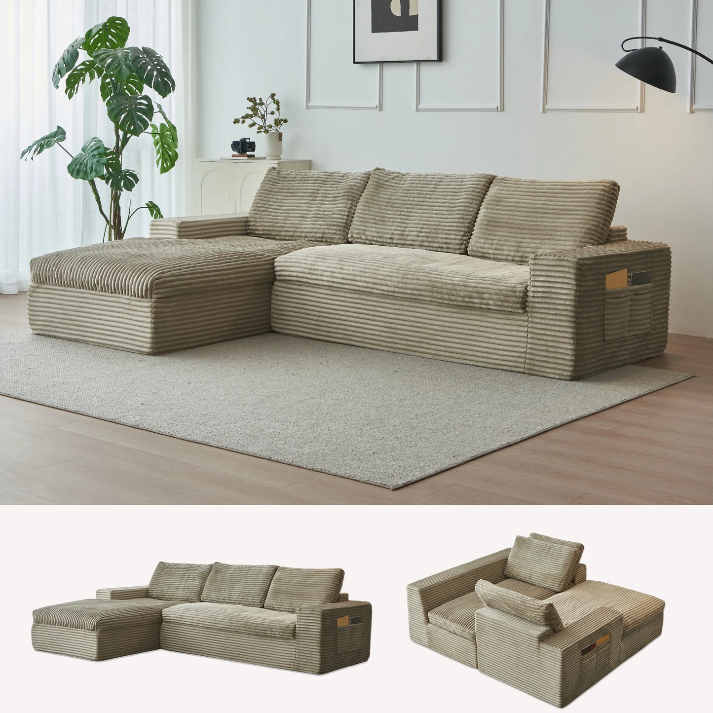 YeflixvrauCN Cloud Corduroy Modular Sectional Sofa For Living Room