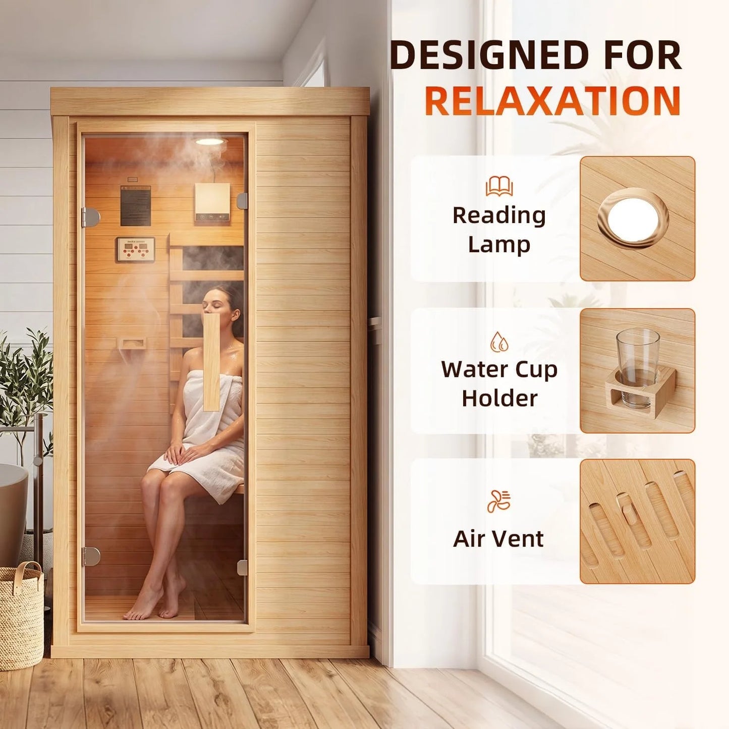 Nordivale 1 Person Wood Infrared Sauna With Bluetooth Control Panel