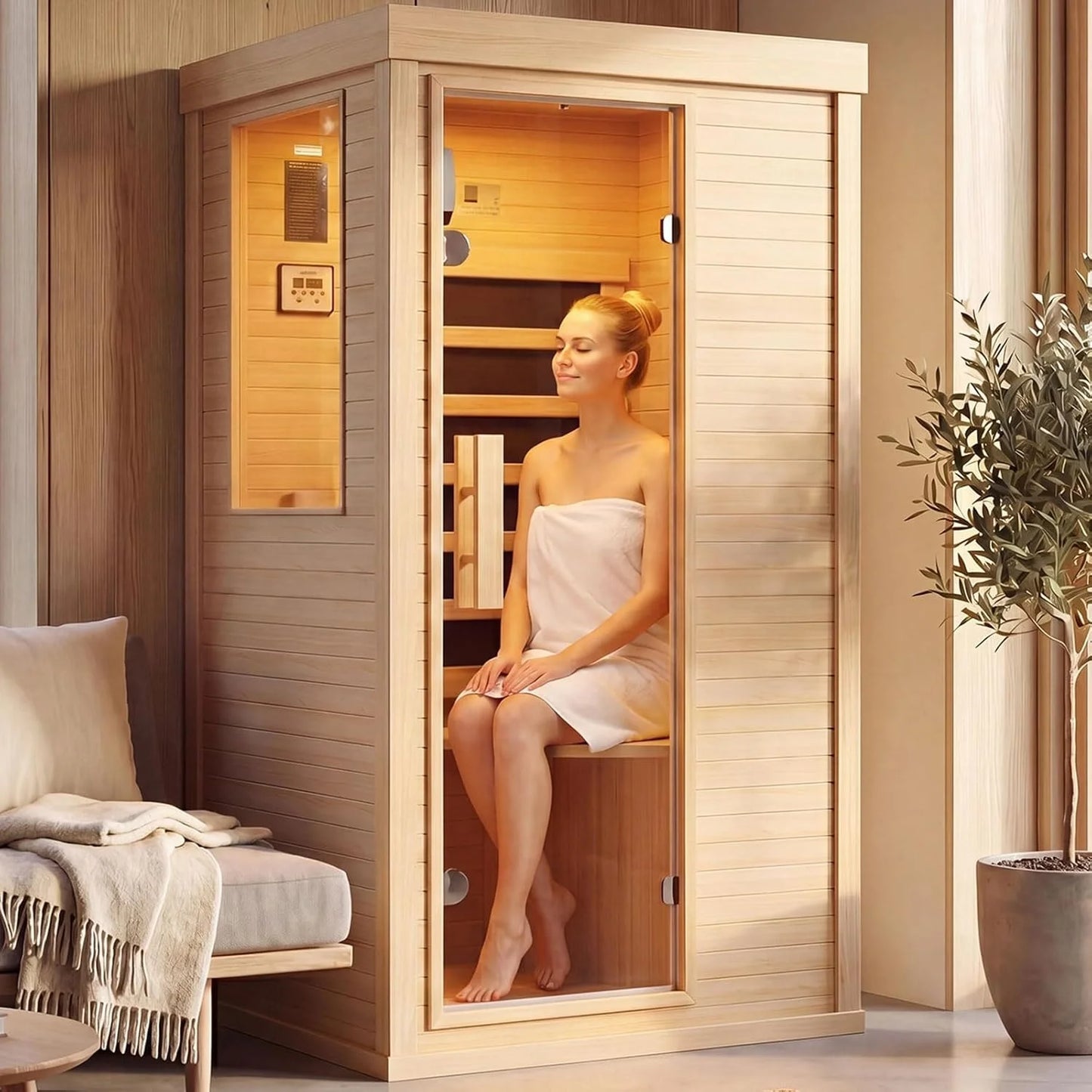 Nordivale 1 Person Wood Infrared Sauna With Bluetooth Control Panel