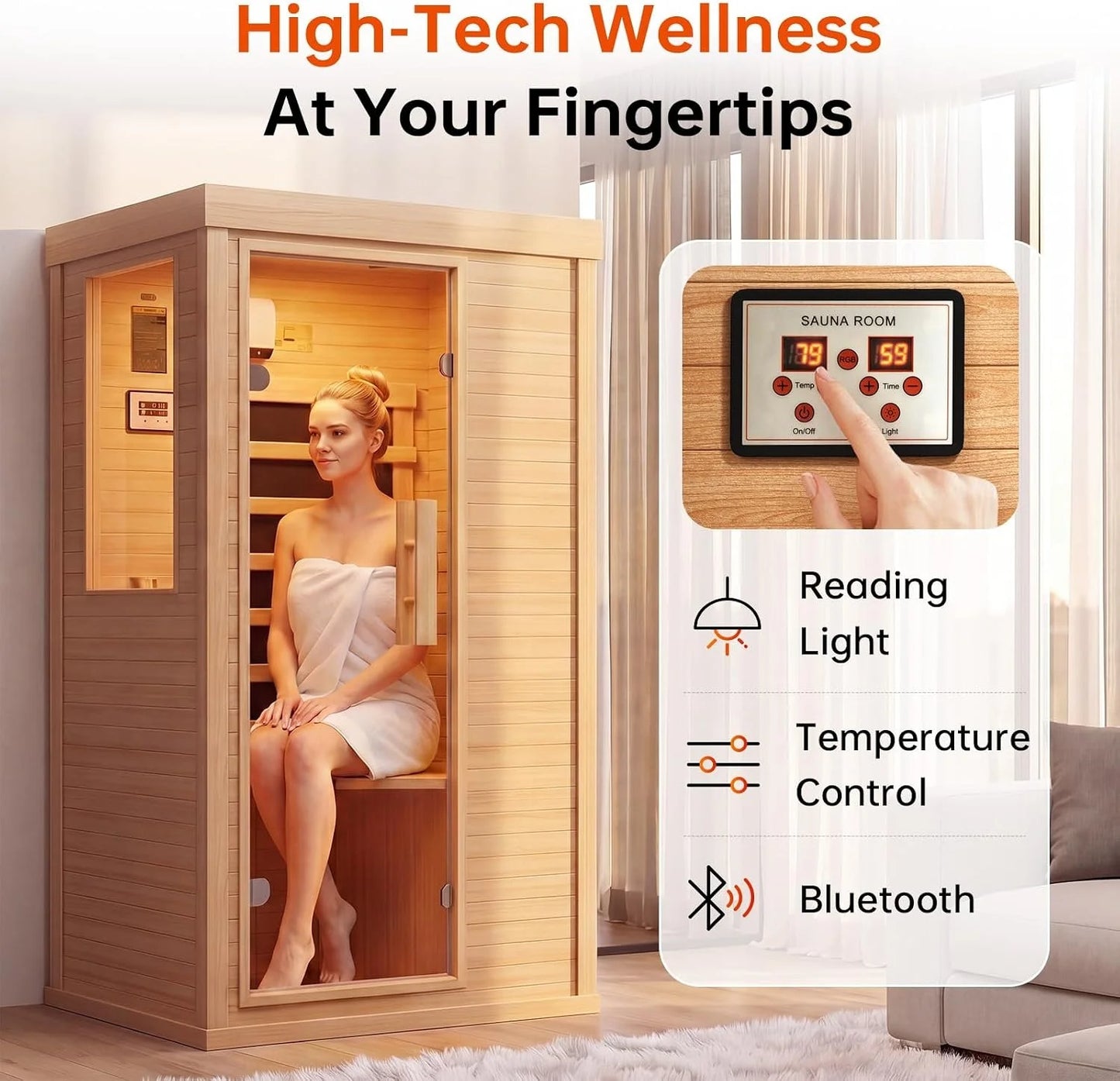 Nordivale 1 Person Wood Infrared Sauna With Bluetooth Control Panel