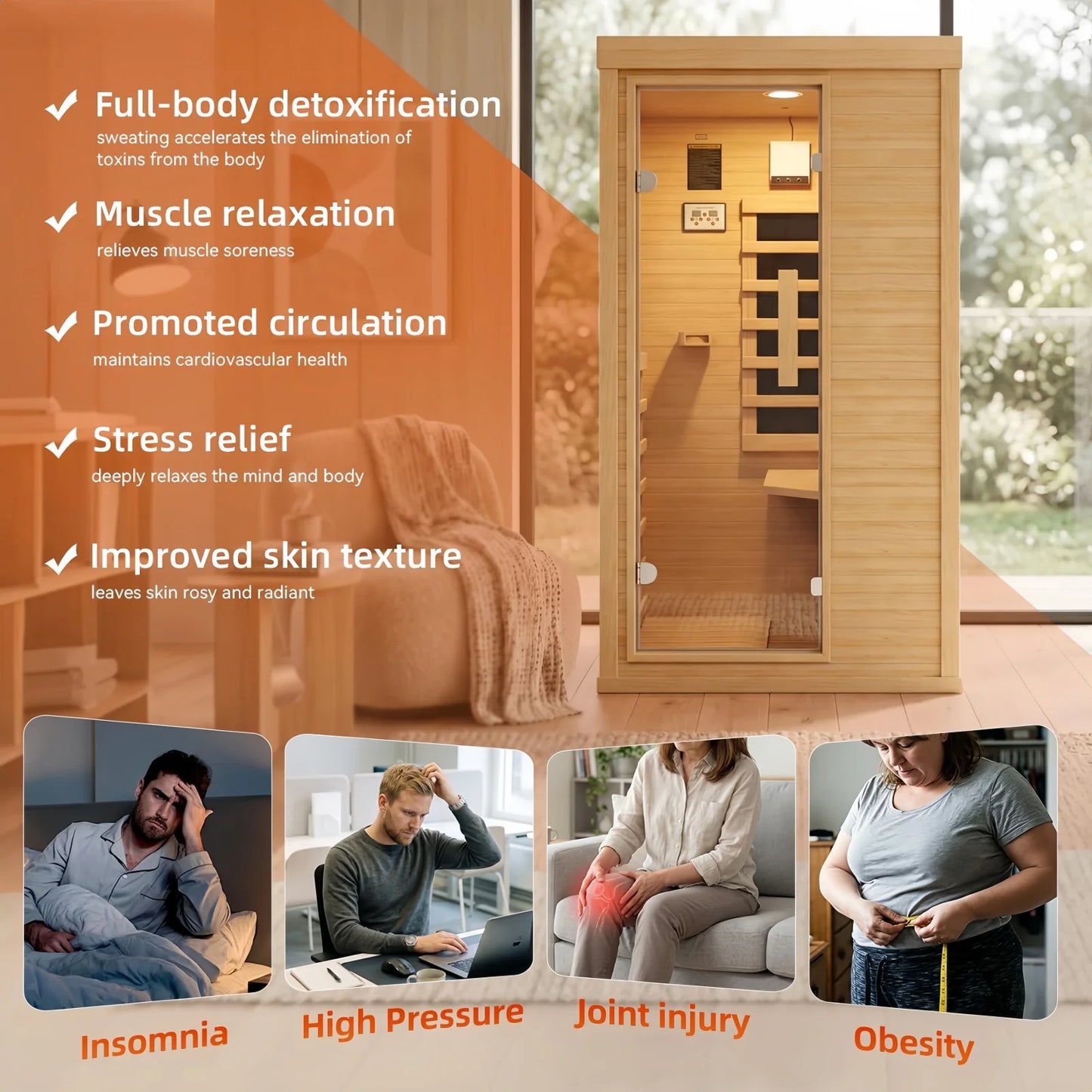 Nordivale 1 Person Wood Infrared Sauna With Bluetooth Control Panel