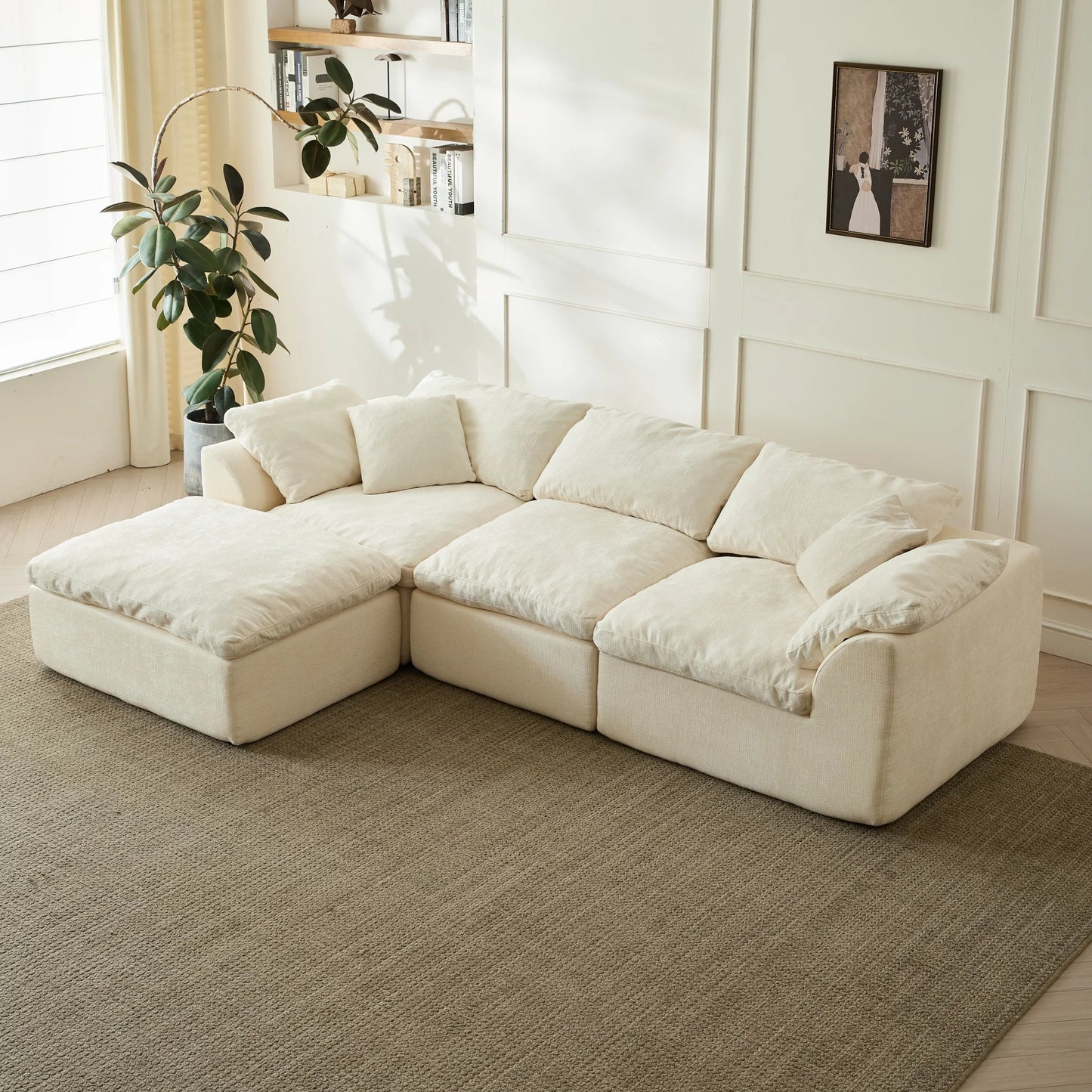 YeflixvrauCN Modern Cloud L Shaped Chenille Sofa With Ottoman