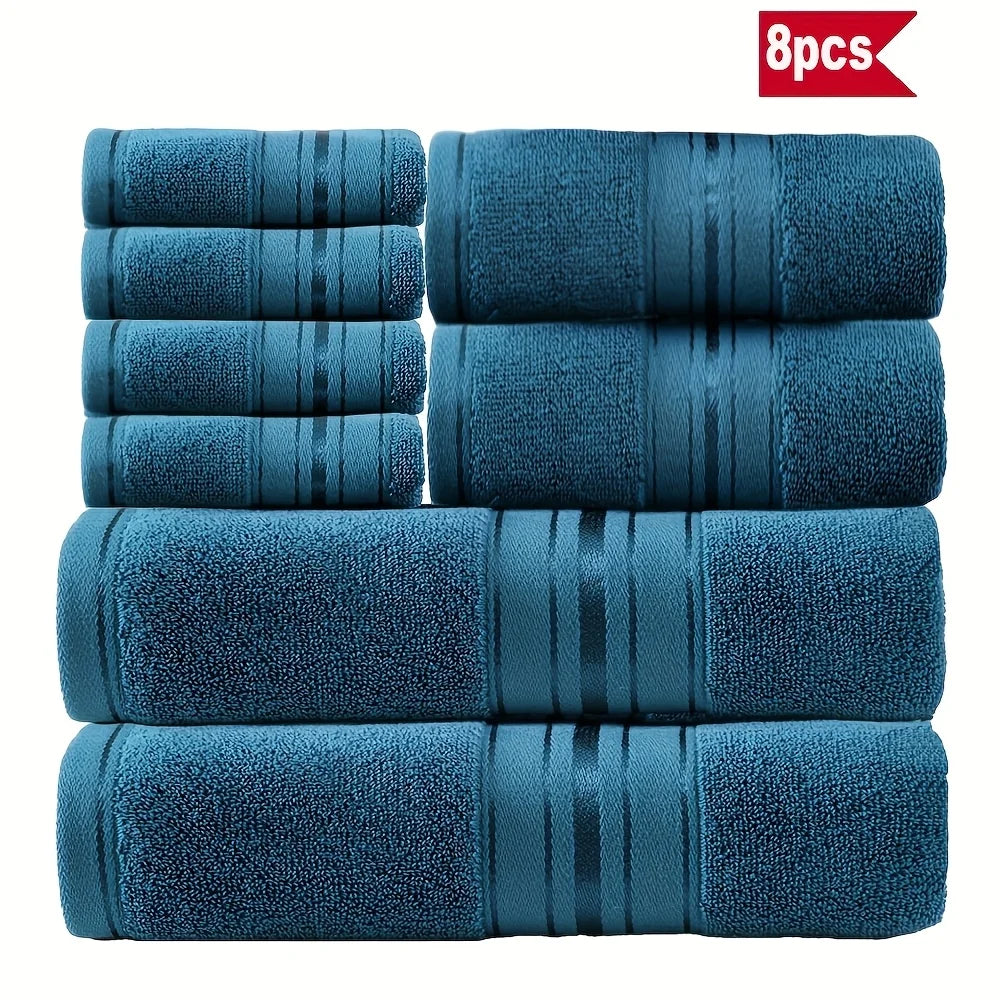 Eight Piece Luxury 100 Percent Cotton Towel Set Absorbent Bath