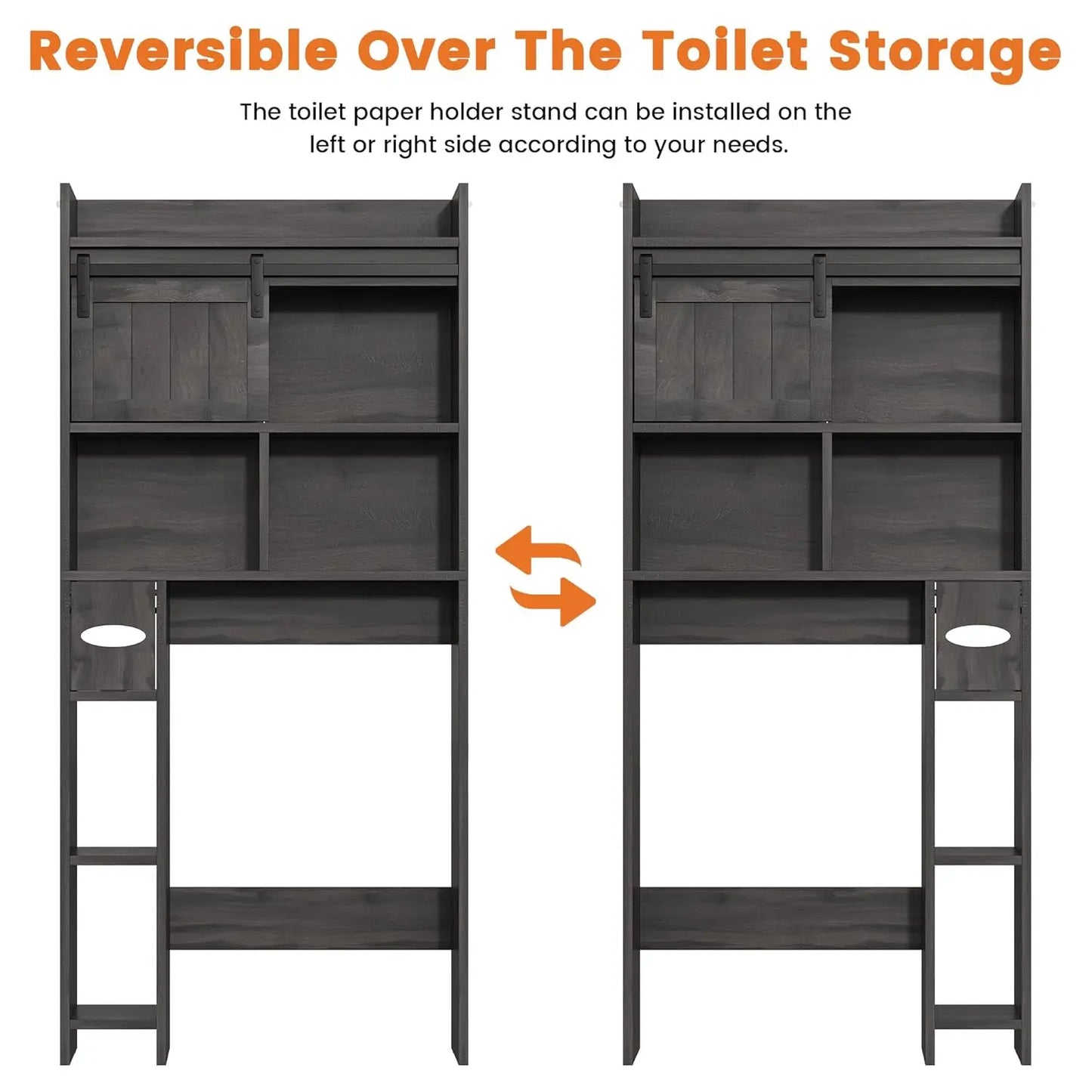 Over The Toilet Storage Cabinet, Over The Toilet Shelf with Sliding Door & Toilet Paper Holder Stand, Bathroom, Customized