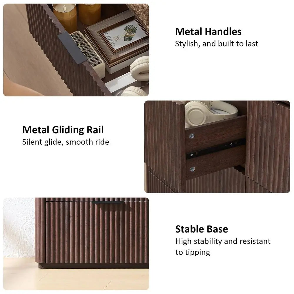 for Bedroom with 6 Drawers, 54W Chest of Drawers, Fluted Dresser with Faux Marble Top, Curved Profile Design, Metal Handle, Woo
