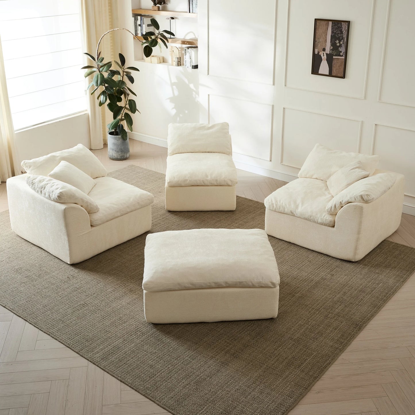 YeflixvrauCN Modern Cloud L Shaped Chenille Sofa With Ottoman