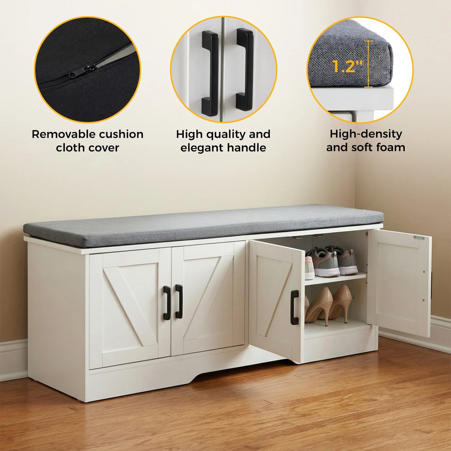 JHK Padded Storage Shoe Bench With Two Doors