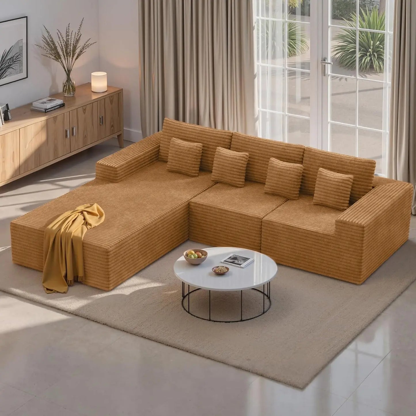 111‘’ Modular Sectional Cloud Couches with L Shaped Chaise, Upholstered Deep Seat Boneless Sofa for Living Room,, Customized