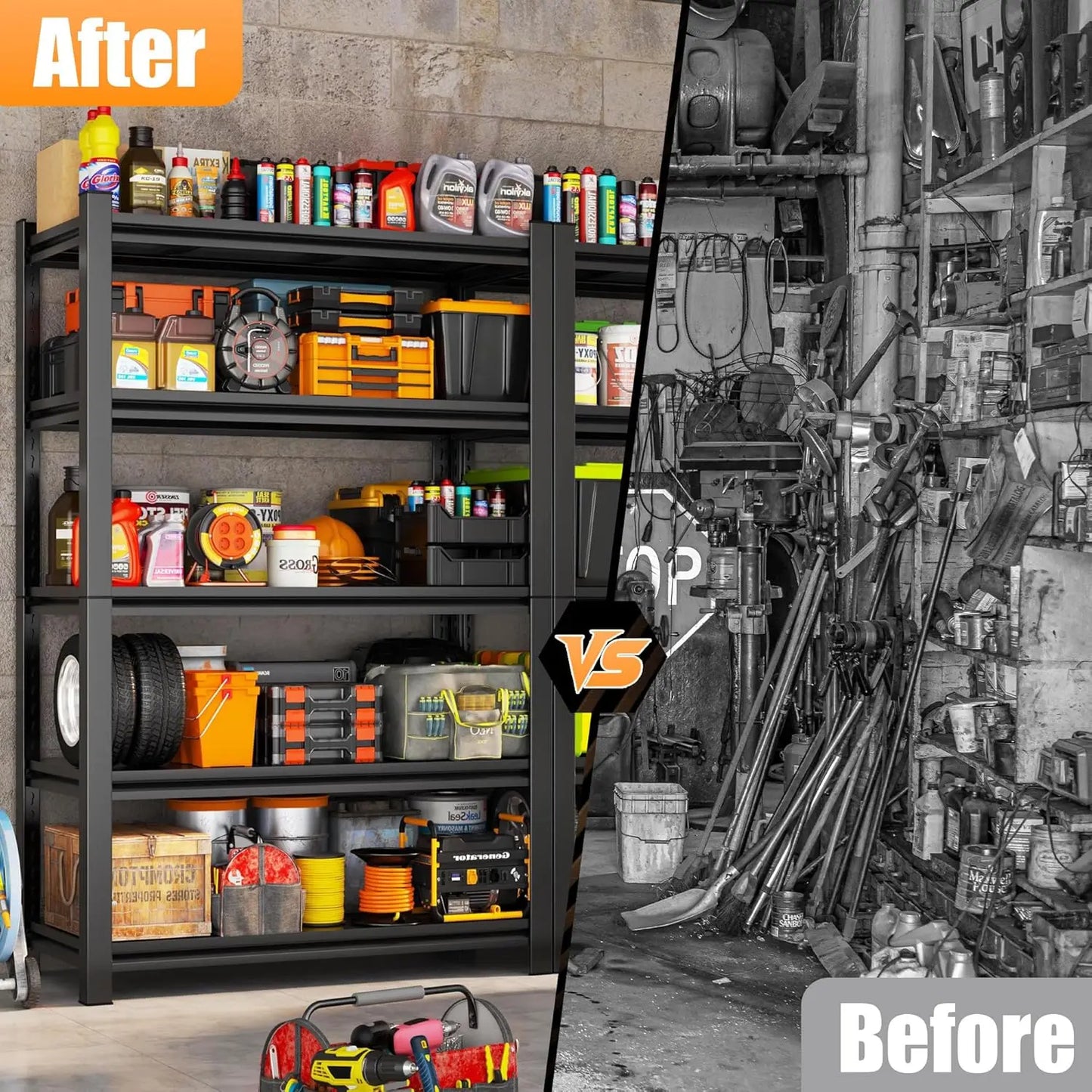 71.2''H Garage Shelving, 3000LBS Heavy Duty Shelvings, Adjustable Garag Storage Shelves, 5 Tier Metal Shelving Unit, Customized
