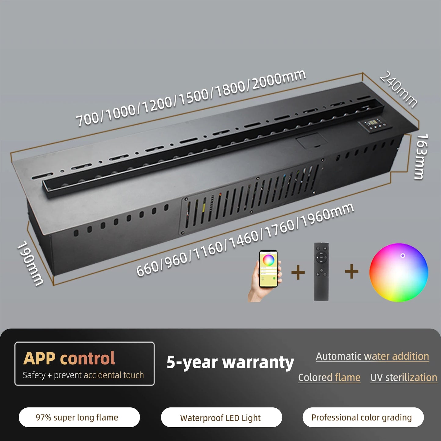 Electric Fireplace 3D Water Vapor Recessed With Remote Control Timer