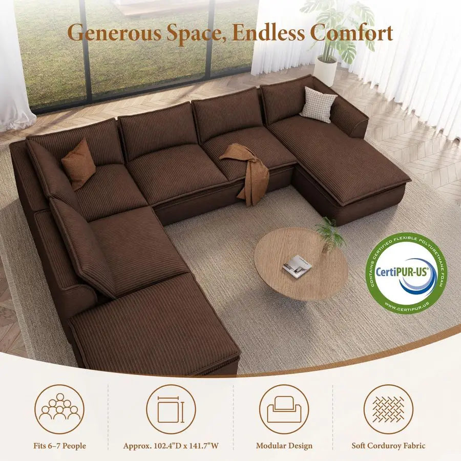 MBVM Corduroy Modular Sectional Sofa With Chaise And Ottoman