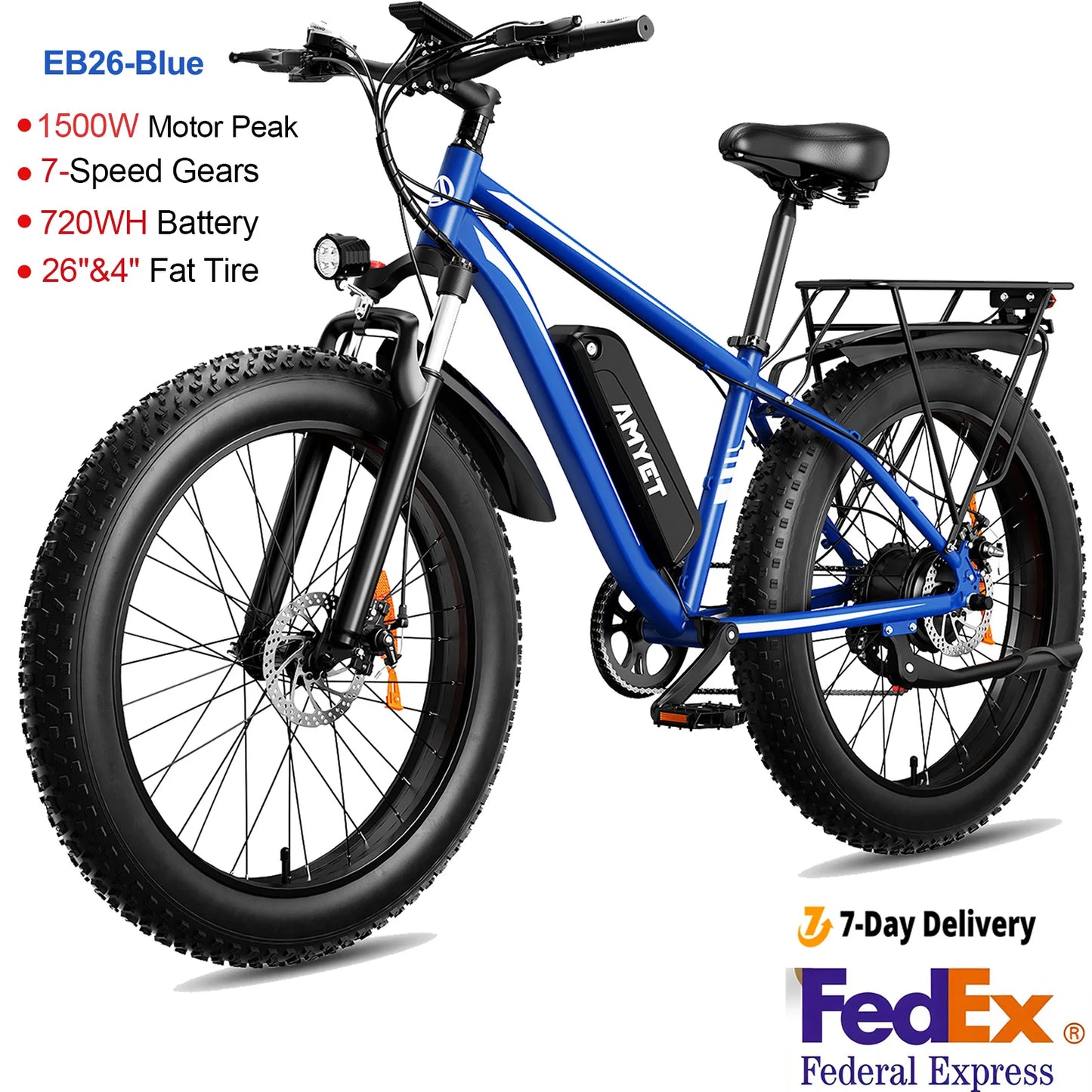 Amyet 1500W Electric Bike Adults Fat Tire Mountain Ebike