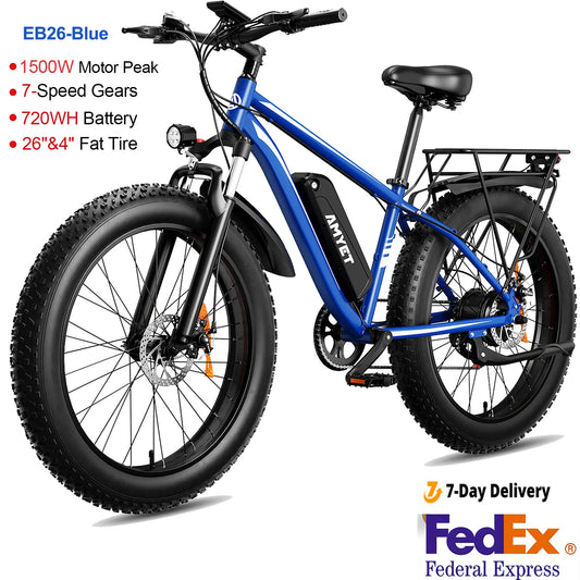 Amyet 1500W Electric Bike Adults Fat Tire Mountain Ebike