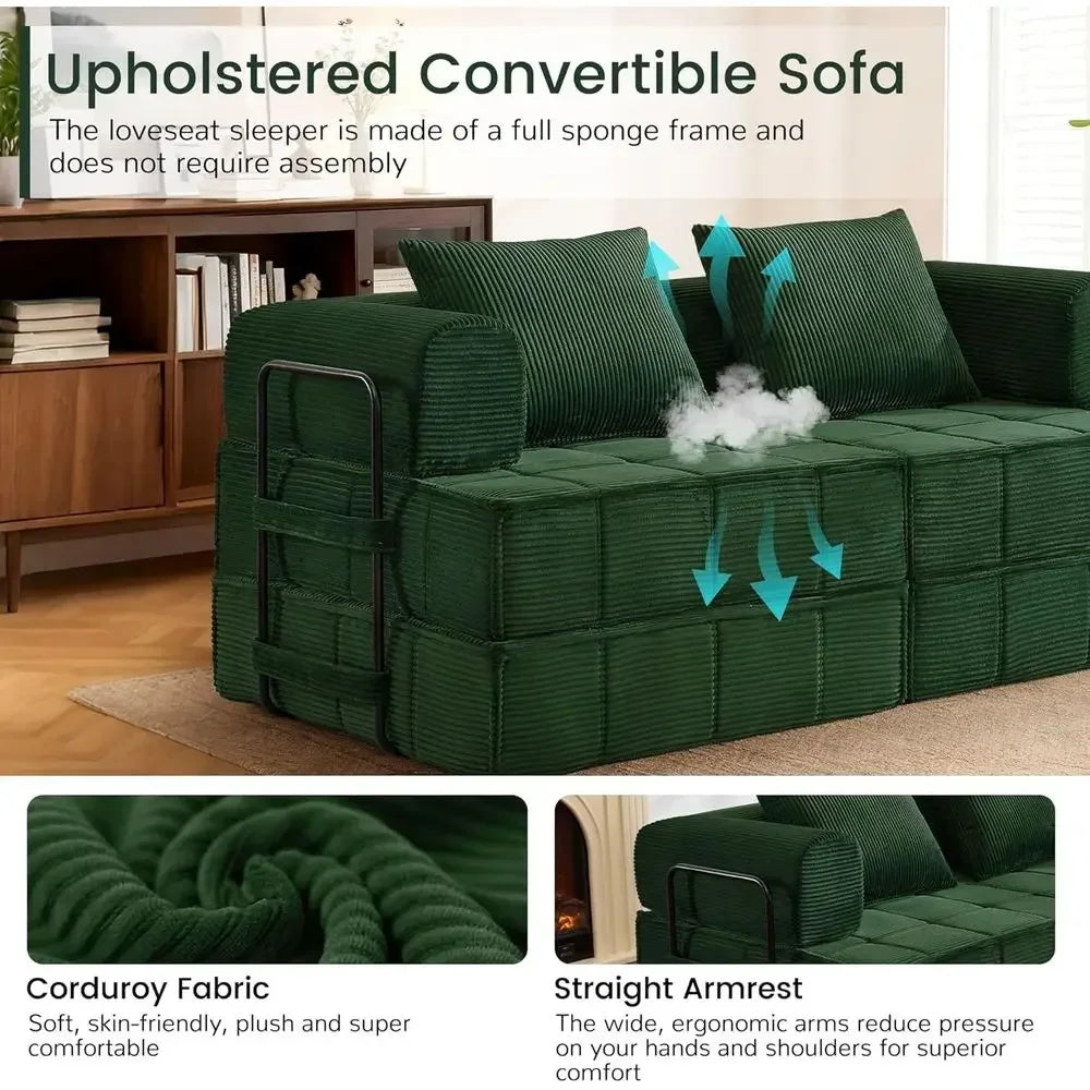 Corduroy 6-In-1 Convertible Sleeper Sofa Bed With Pillows