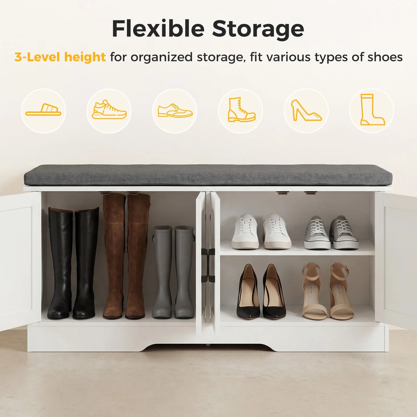 JHK Padded Storage Shoe Bench With Two Doors