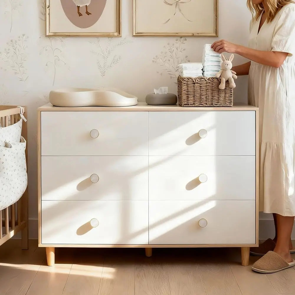 Solid Wood 6-Drawer Dresser for Bedroom, Suitable for Kids, with Storage and Baby Essentials