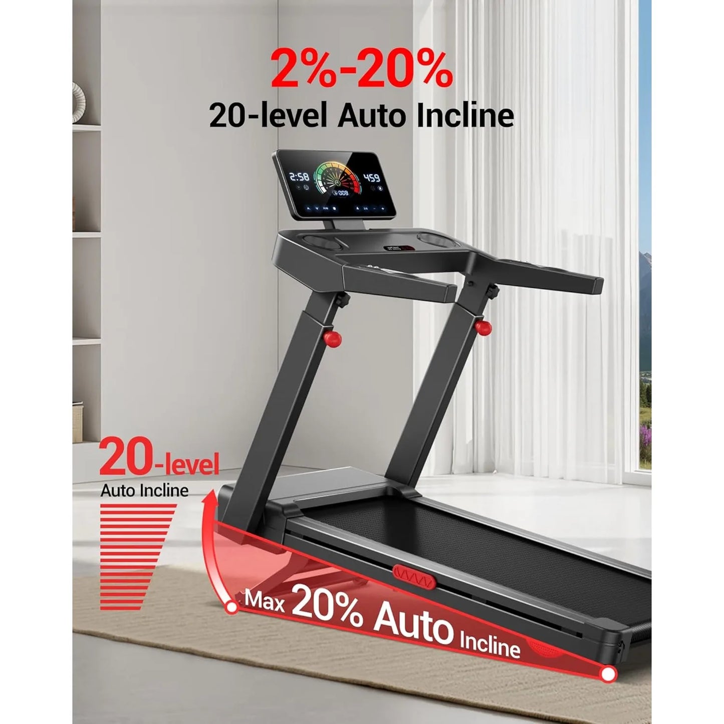 Fitness Treadmill with 20% Auto Incline, 42.5"×16.2" Extra-Wide Running Area, 400LB Capacity, 3.5HP Quiet Brushless, Customized