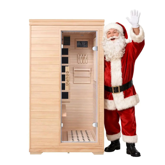Far Infrared Home Sauna for 1 Person, 1050W Canadian Hemlock Wood Indoor Sauna Room with 5 Low-EMF Heating Panels,Customized