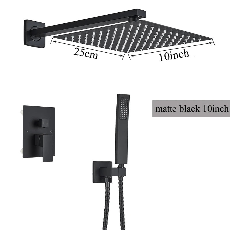 2/3 Way Black In Wall System Faucet For Bathe Bathroom Mixer Tap Rainfall 8/10/12/16inch Concealed Shower Faucet System Tap