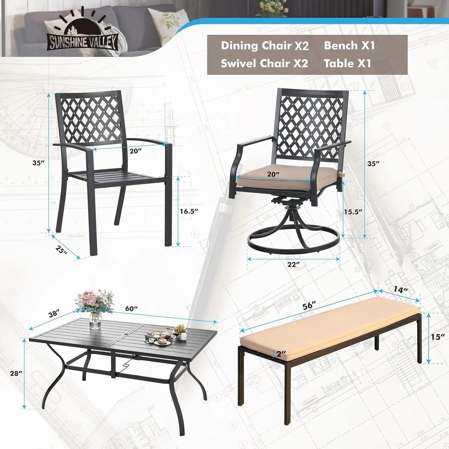 Sunshine Valle Patio Dining Set With Umbrella Hole