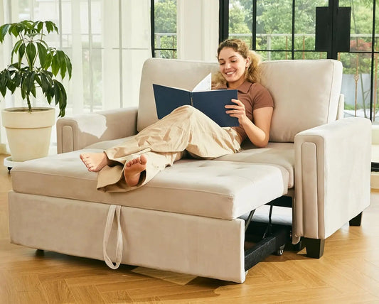 Modular Sectional Sleeper Sofa Pull Out Bed Velvet Living Room Apartment Beige, Custom