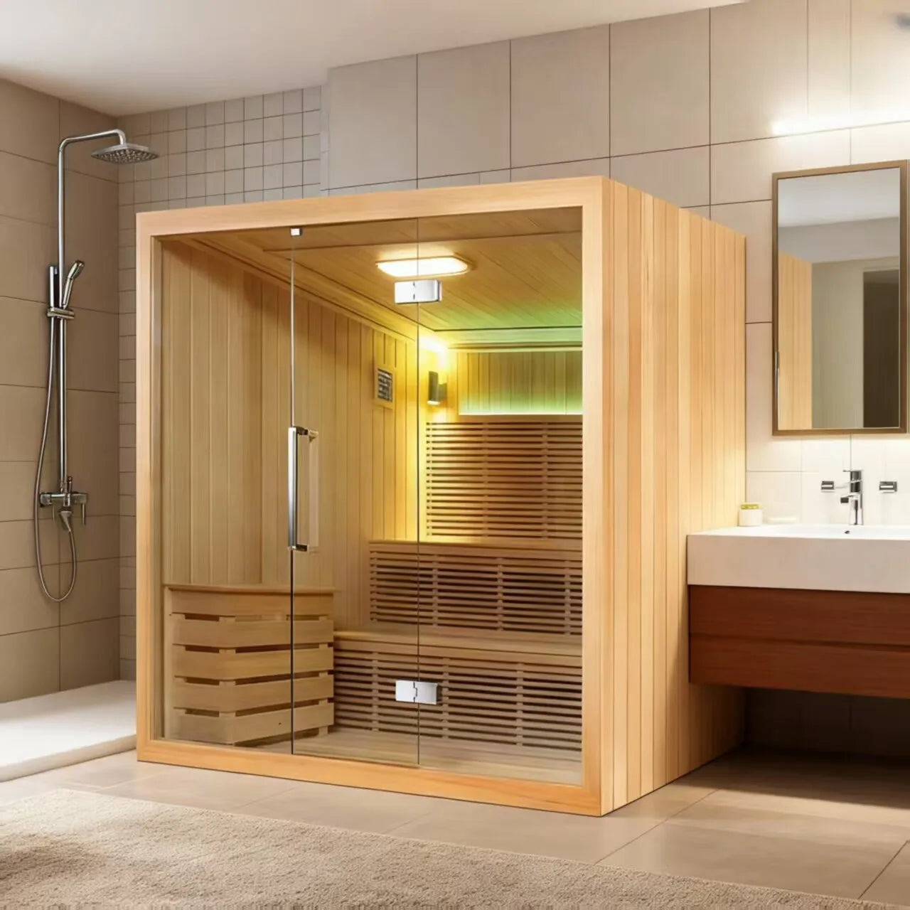 Household Sauna Room With Transom Windows Customizable Steam Cabin
