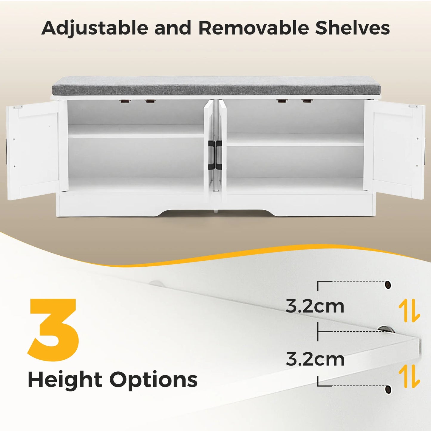 JHK Padded Storage Shoe Bench With Two Doors