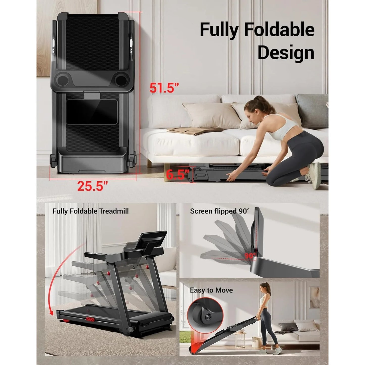 Fitness Treadmill with 20% Auto Incline, 42.5"×16.2" Extra-Wide Running Area, 400LB Capacity, 3.5HP Quiet Brushless, Customized