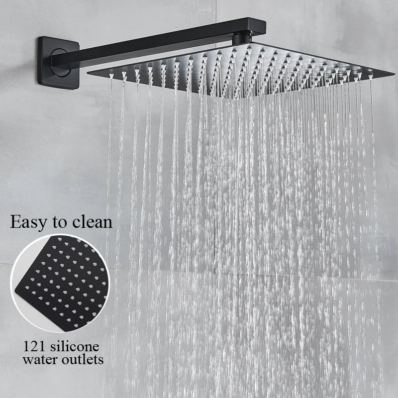 2/3 Way Black In Wall System Faucet For Bathe Bathroom Mixer Tap Rainfall 8/10/12/16inch Concealed Shower Faucet System Tap