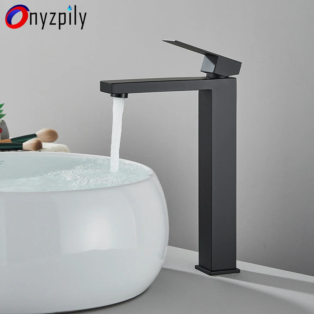 Matte Black Bathroom Basin Faucet Stainless Steel Cold Hot Mixer Deck Mounted Sink Mixer Tap Bathroom Crane Waterfall Tapware