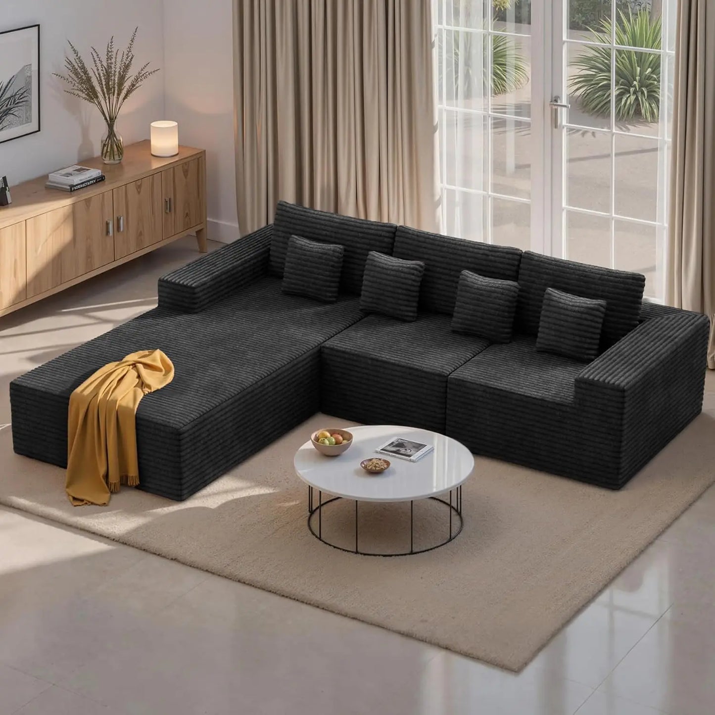 111‘’ Modular Sectional Cloud Couches with L Shaped Chaise, Upholstered Deep Seat Boneless Sofa for Living Room,, Customized