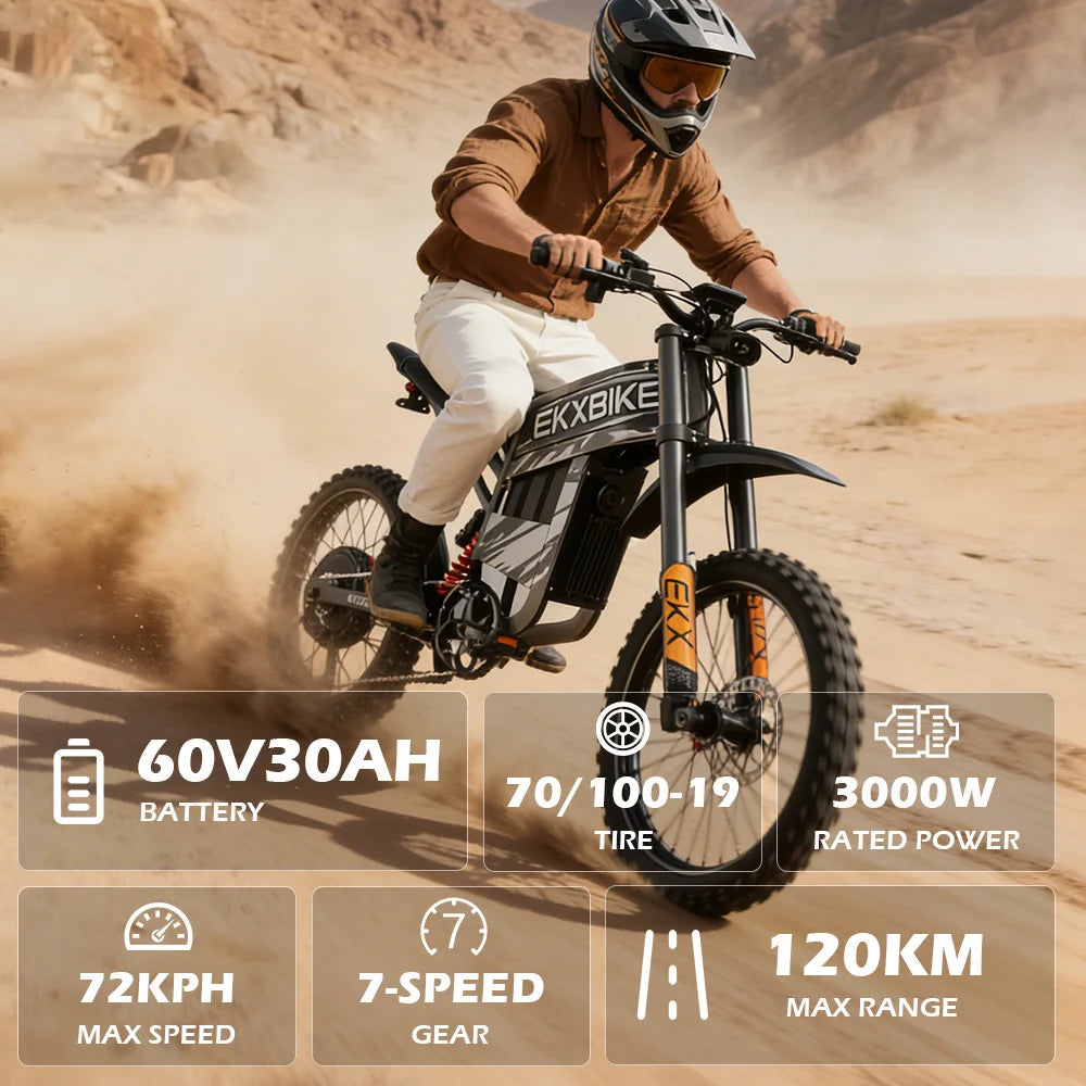 EKX TX1 Electric Bike 6000W 60V 30Ah Battery Off Road