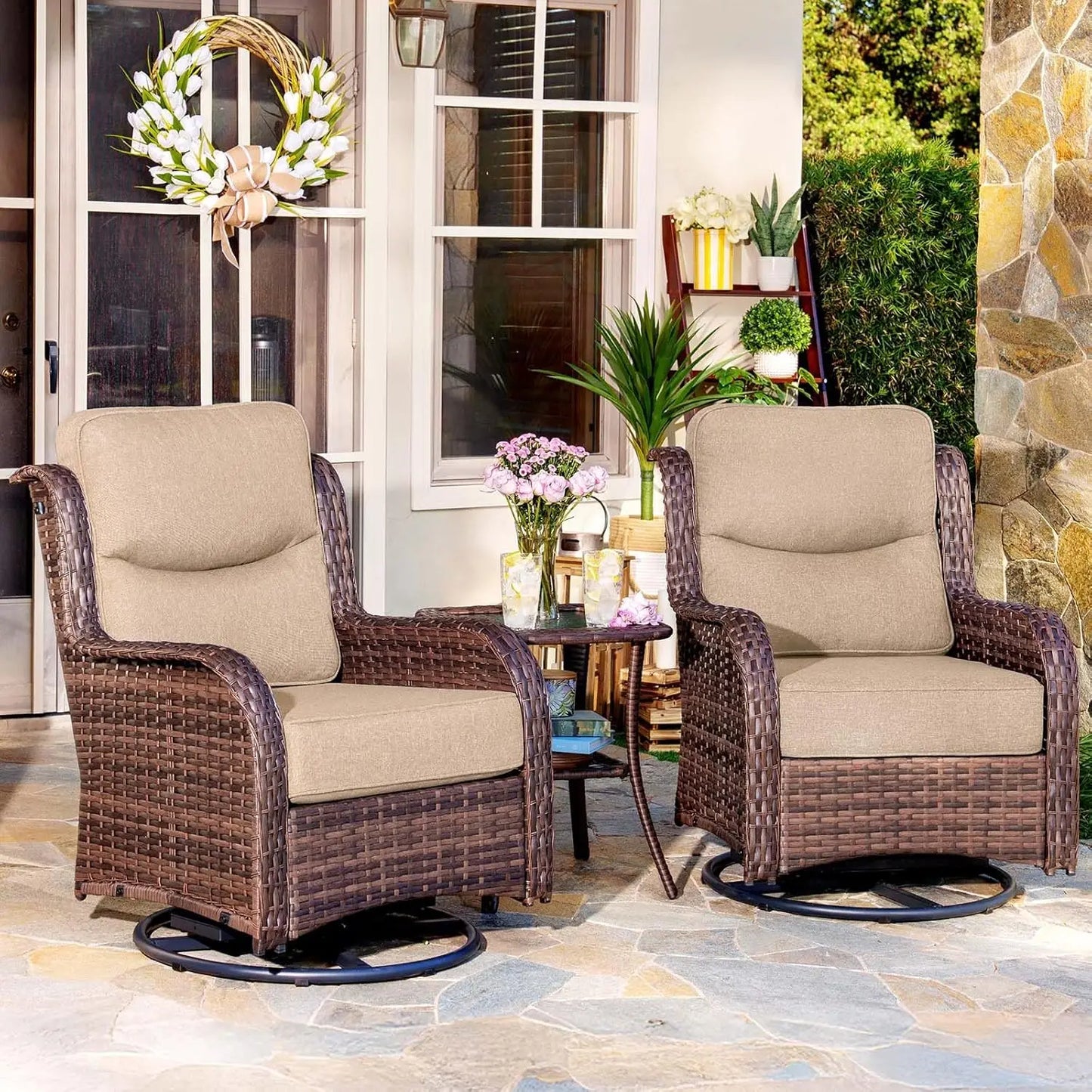 Luxury Outdoor Wicker Patio Set With High Back Rocker Chairs