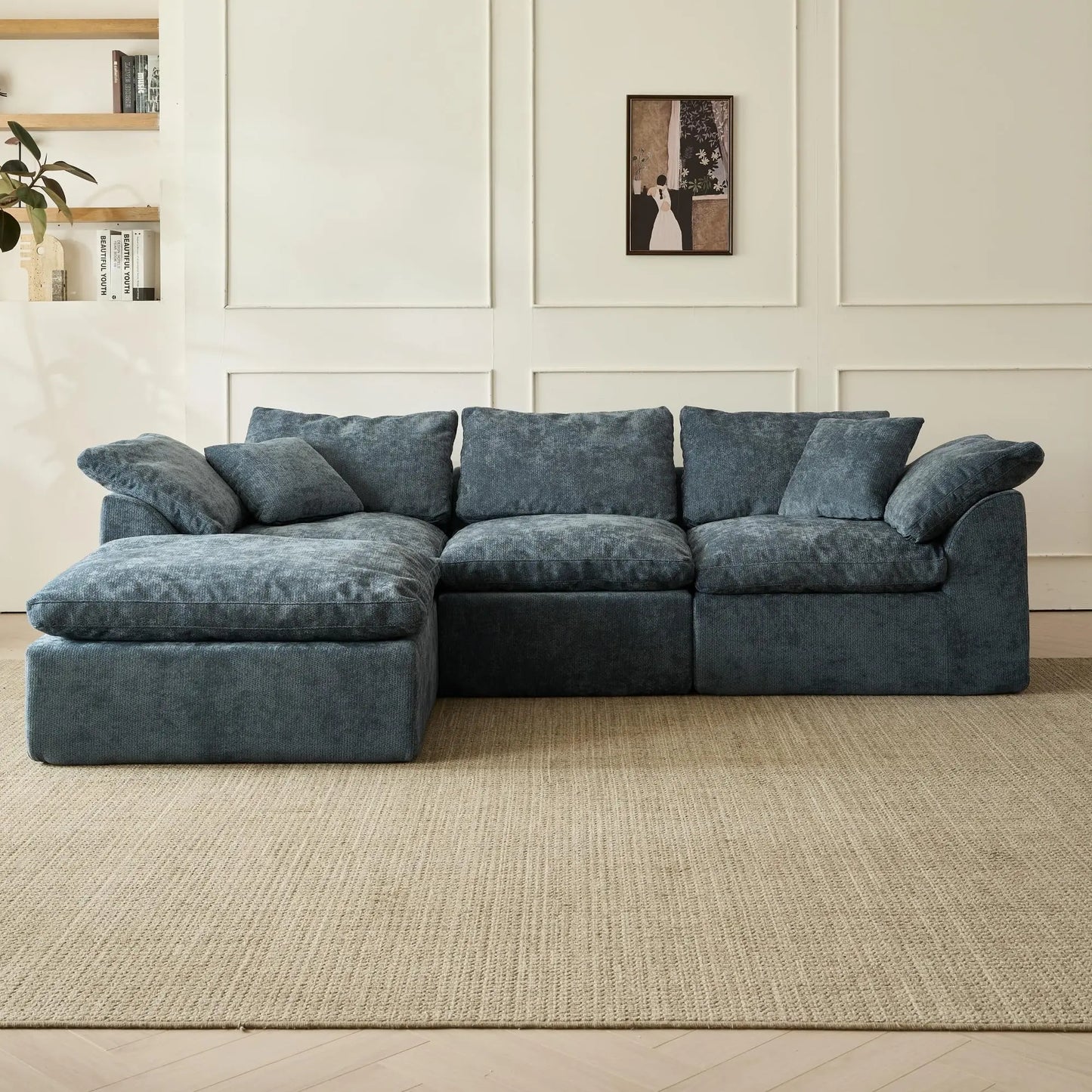 Yeflixvrau Modern Cloud L-Shaped Chenille Sectional Sofa With Ottoman
