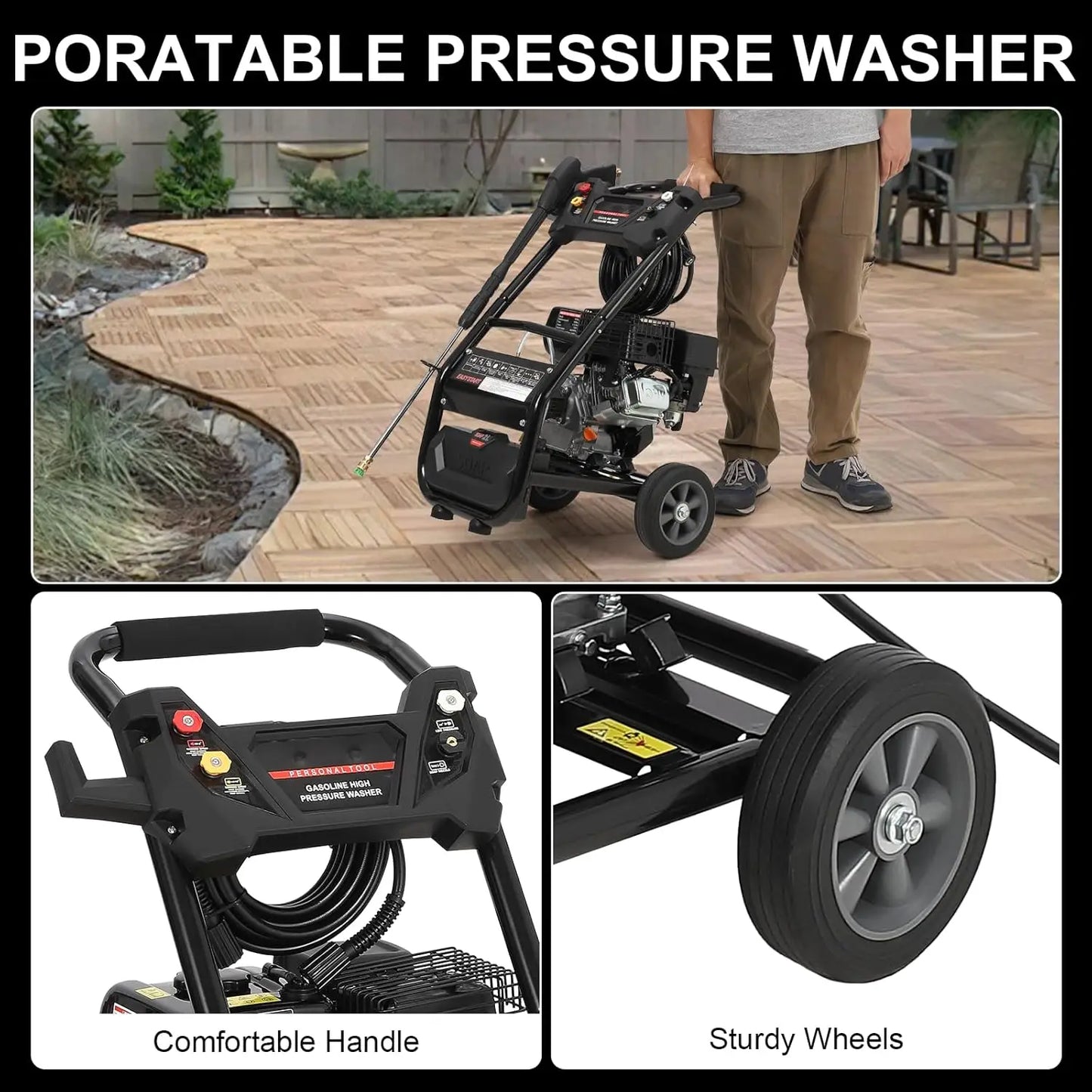 Gas Pressure Washer 3600PSI, 2.6GPM Gas Power Washer, High Pressure Wash Machine with Spray Gun,Hose&5 Quick Nozzle for Cleaning