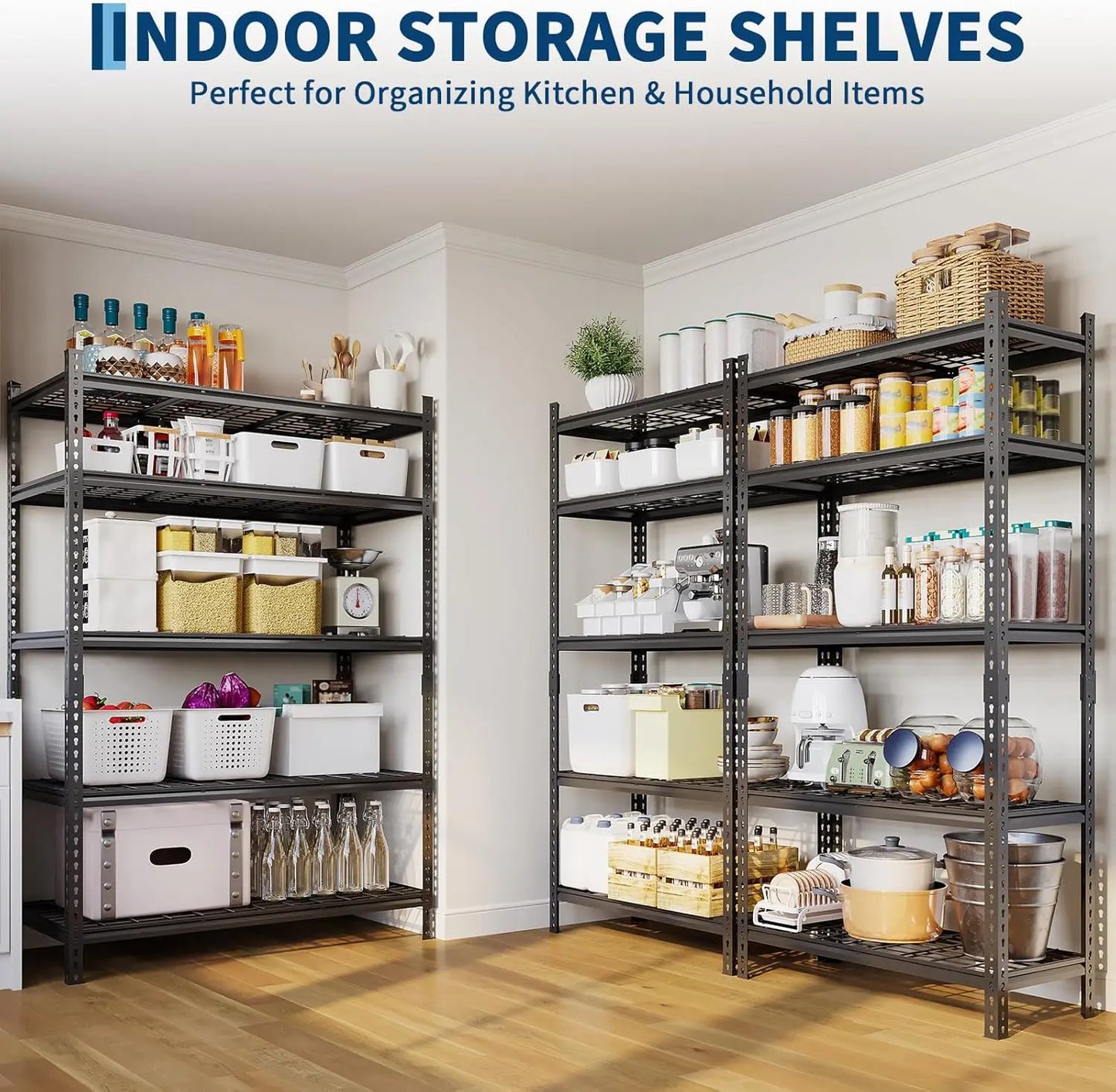 Metal Storage Shelving Unit, 5-Tier Adjustable Storage Rack Heavy Duty Garage Shelves, 2000 lbs for Kitchen Bathroom Warehouse
