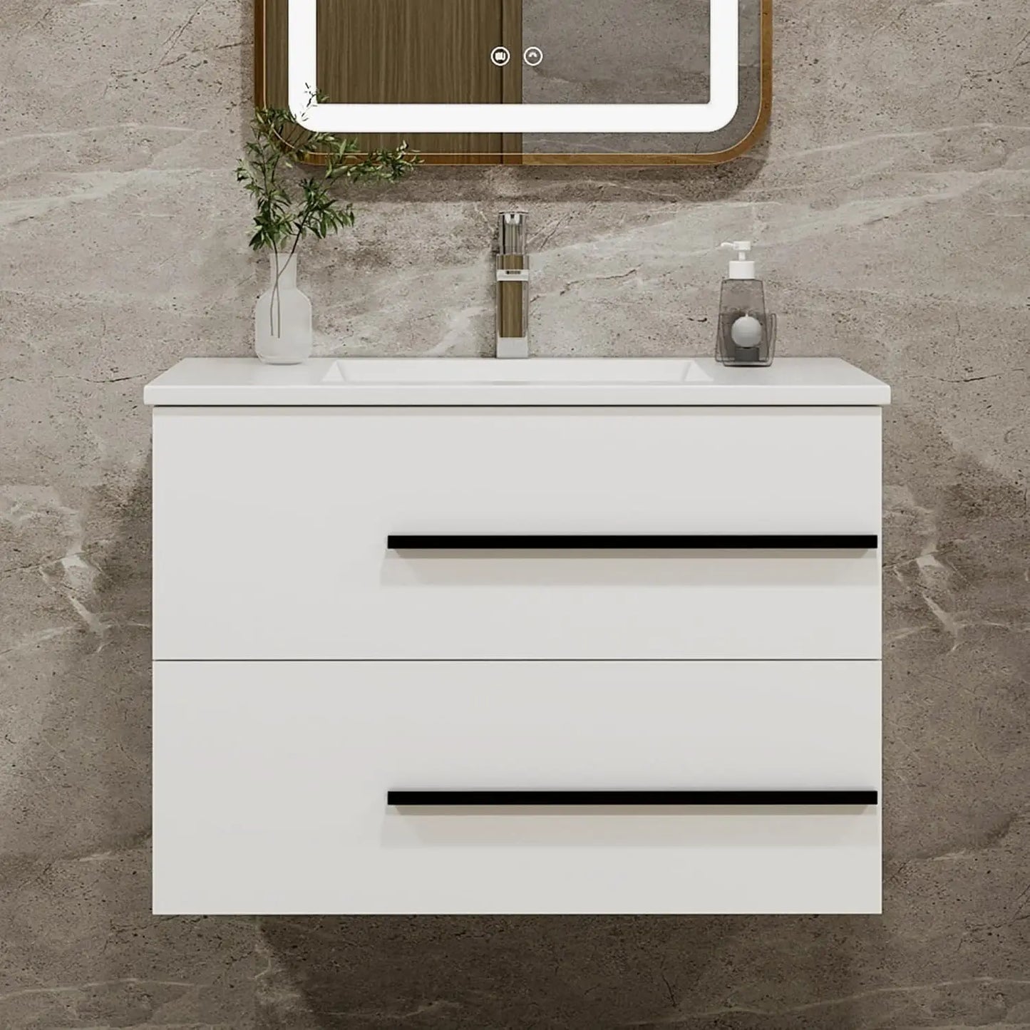30 Inch Floating Bathroom Vanity - White Modern Wall Mounted Vanity with Sink, Soft-Close Two Drawers, Black, Customized