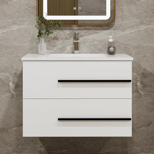 30 Inch Floating Bathroom Vanity - White Modern Wall Mounted Vanity with Sink, Soft-Close Two Drawers, Black, Customized
