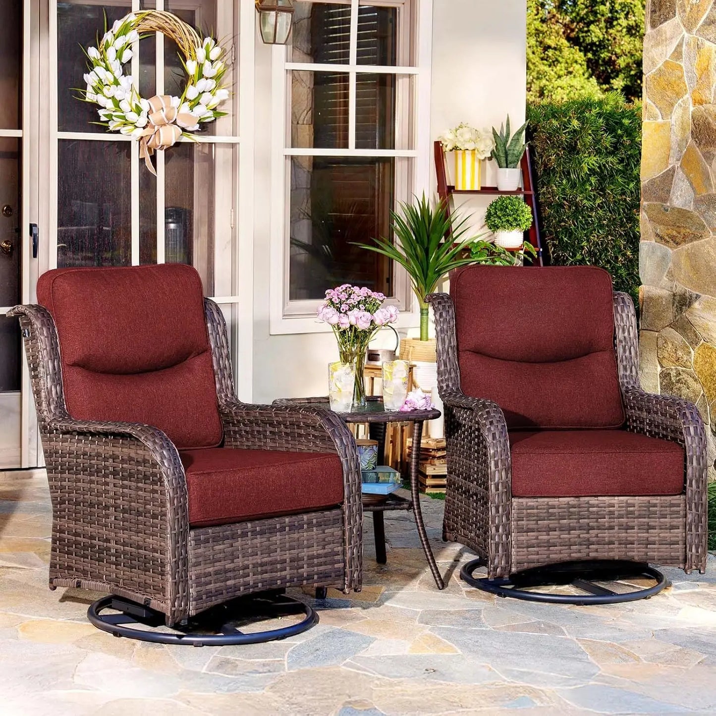 Luxury Outdoor Wicker Patio Set With High Back Rocker Chairs