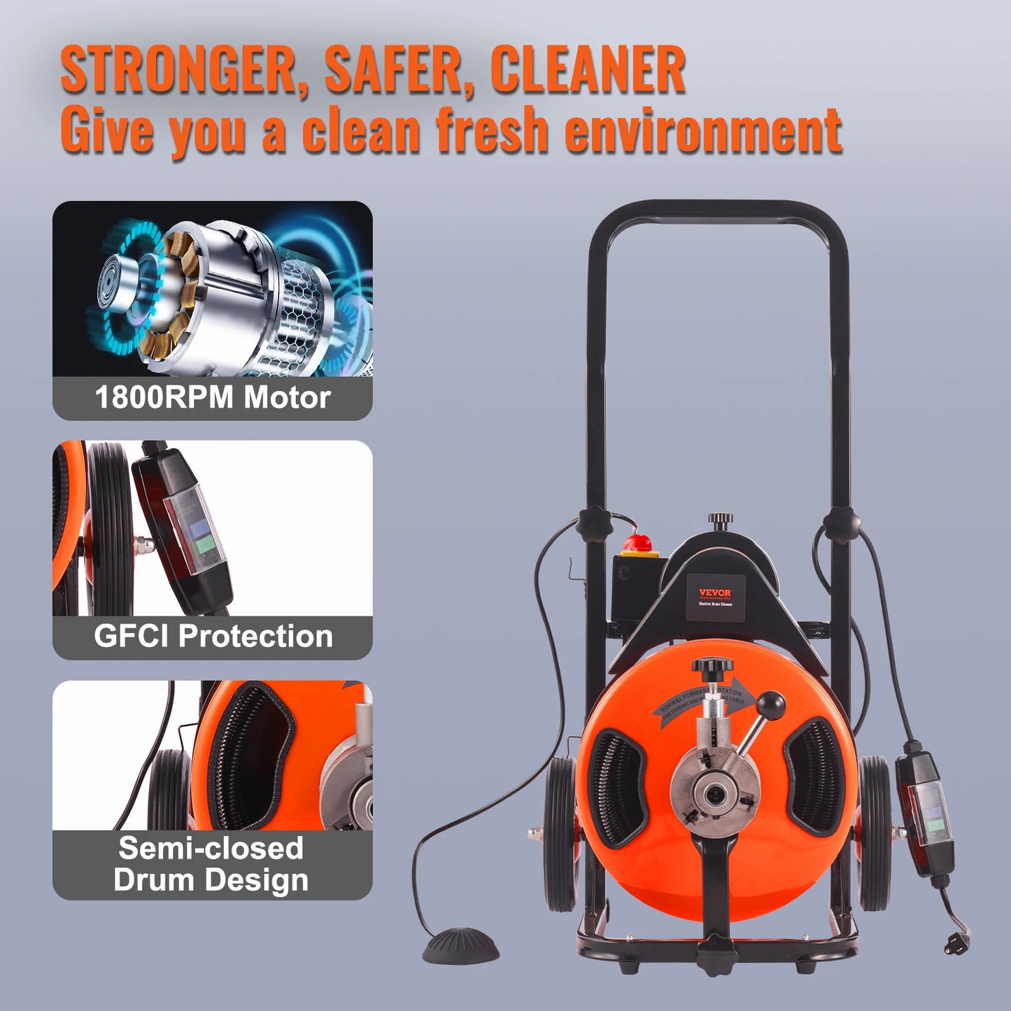 SucceBuy Drain Cleaner 50FT Sewer Snake Drill Auger Pipe Unblocker Cleaning Machine Home Sinks Toilet Plunger Dredging Equipment