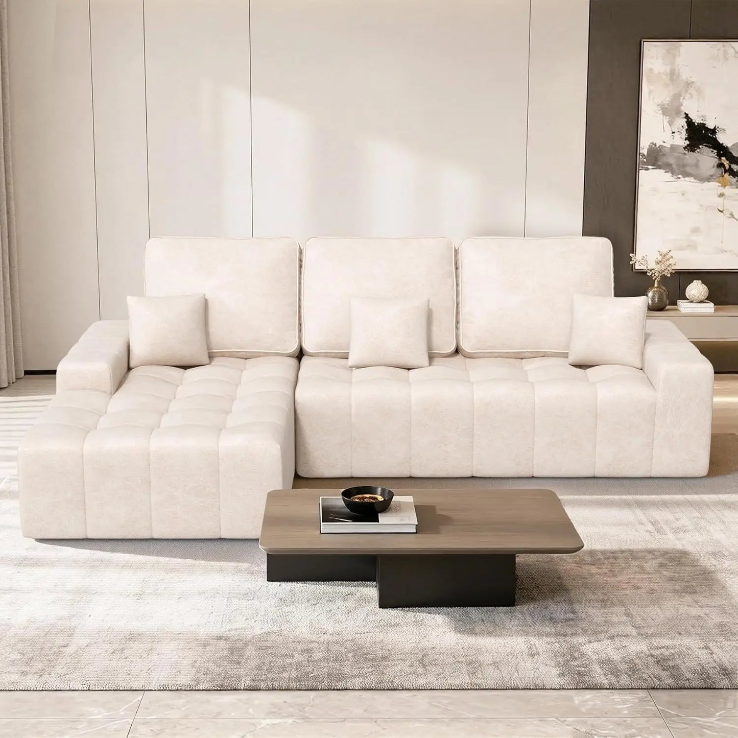 111‘’ Modular Sectional Cloud Couches with L Shaped Chaise, Upholstered Deep Seat Boneless Sofa for Living Room,, Customized