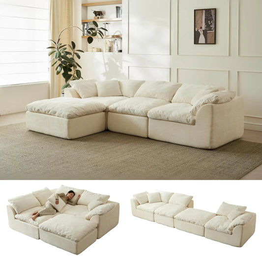 YeflixvrauCN Modern Cloud L Shaped Chenille Sofa With Ottoman