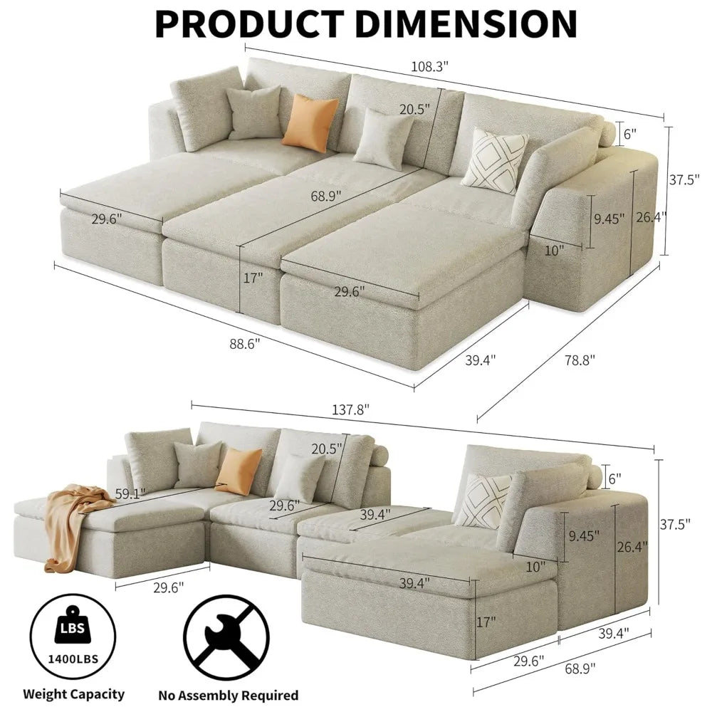 XIAOLANG Modular Sectional Sofa With Deep Seat And 3 Ottomans