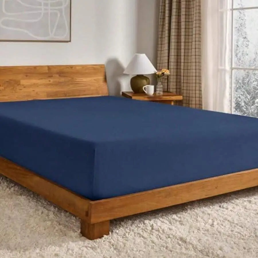 Flannel Fitted Sheet 100% Cotton Double Brushed Heavyweight Deep Pocket Queen Dark Blue