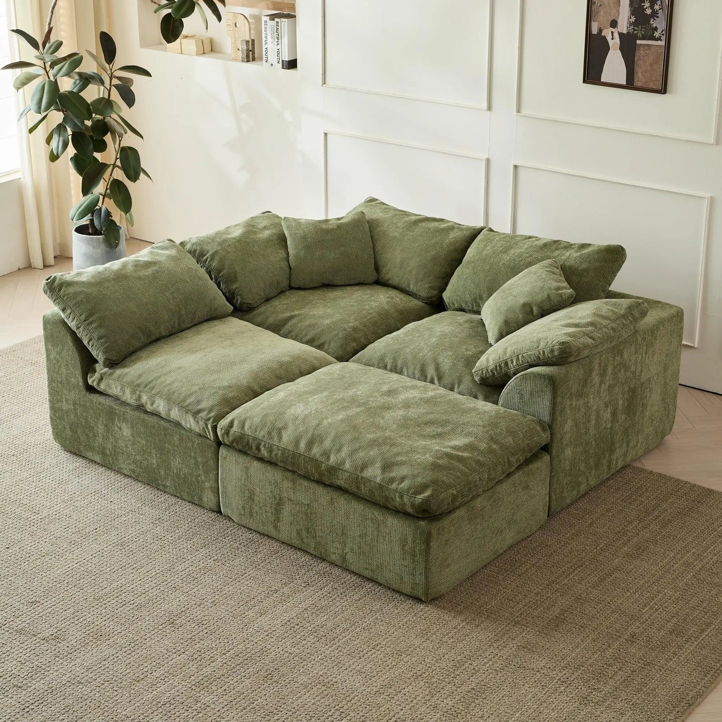 Yeflixvrau Modern Cloud L-Shaped Sofa With Ottoman